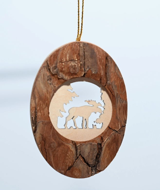 Bark Oval Ornament, Moose