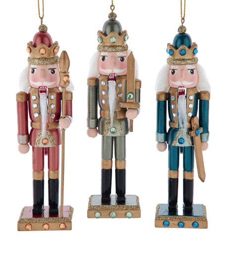 6" Wooden Teal, Desert Rose & Green Nutcracker Ornaments, 3 Assorted
