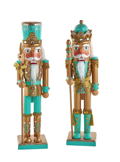 15" Aqua & Gold Nutcrackers, 2 Assorted