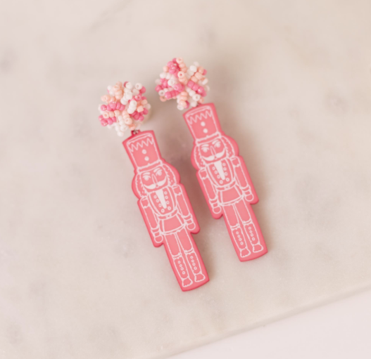 Nutcracker Pom Pom Earrings in Pink