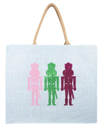 Candy Nutcracker Sequin Carryall tote - sky/pink/green