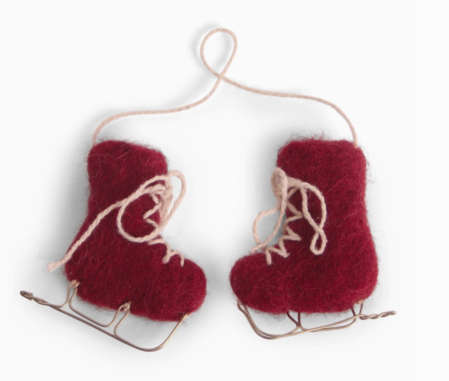 red wool ice skates
