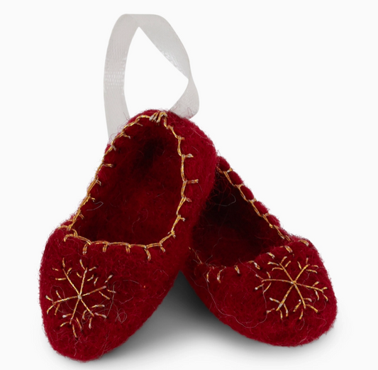 Ballerina Shoes W/Snowflake - Red W/Gold Embroidery
