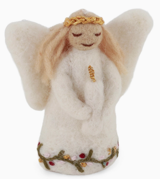 Angel W/Embroidery Holding Candle - Small