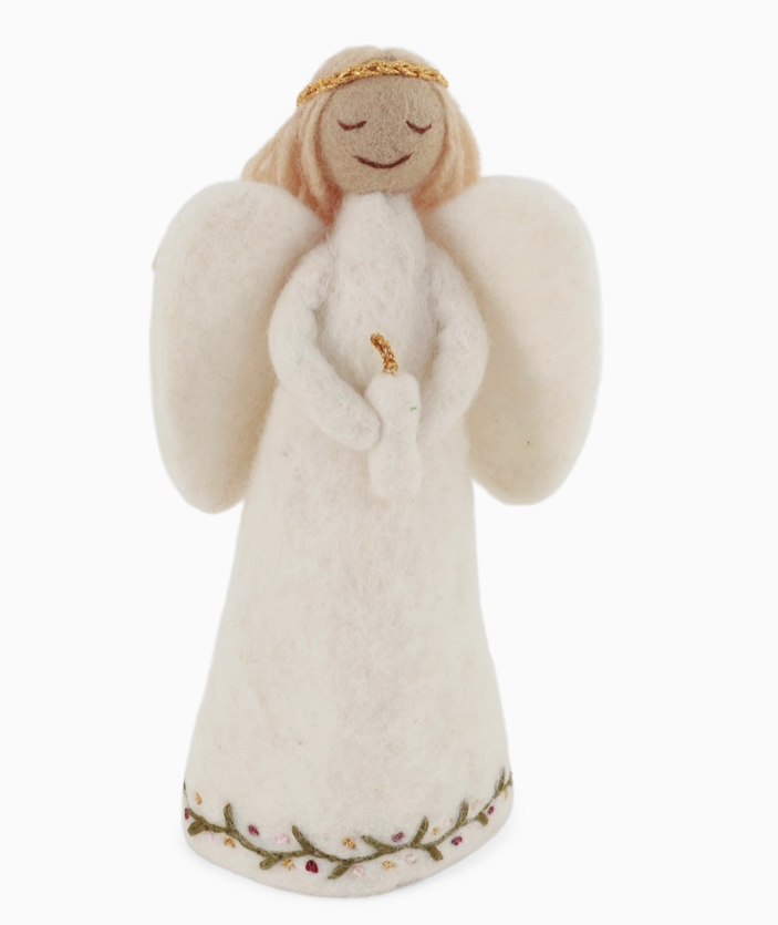 Angel W/Embroidery Holding Candle - Tree Topper