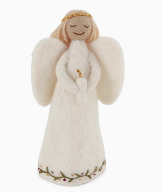 Angel W/Embroidery Holding Candle - Tree Topper