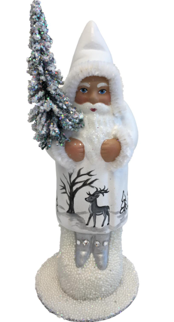 santa in white with reindeer scene - german
