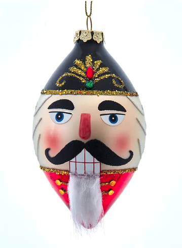 Glass White Beard Nutcracker Head Finials, 3-Piece Box