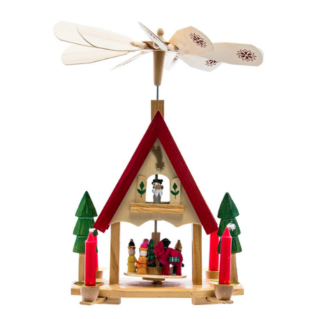 Wooden Christmas Alpine House Carousel With Candles