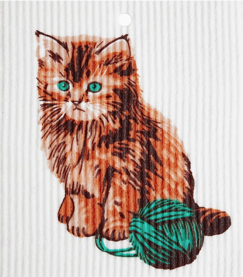 Swedish Wash Towel, Kitten with Yarn By Harry W. Smith