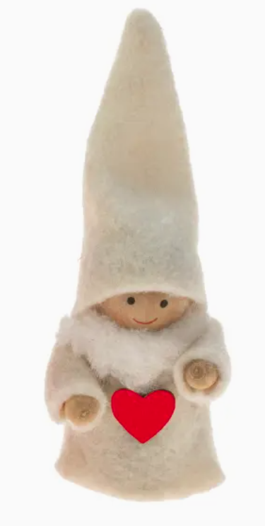 Red & White Santa W/Wooden Heart, 2 Assorted