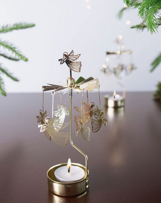 Flying Angel Rotary Candleholder, Gold