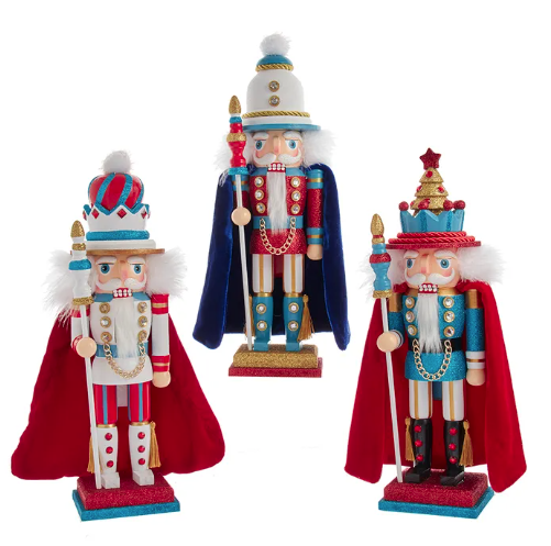 15" Hollywood Nutcrackers™ Red, White and Teal Soldier & King Nutcracker, 3 Assorted