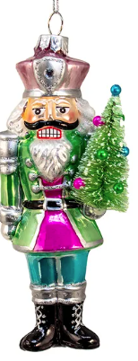 Glass Nutcracker With Sisal Tree Ornaments, 3 Assorted