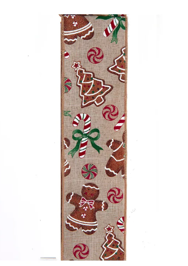 Gingerbread Patterned Double Wire Ribbon