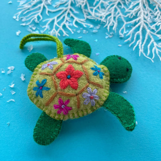 Sea Turtle Embroidered Wool Ornament