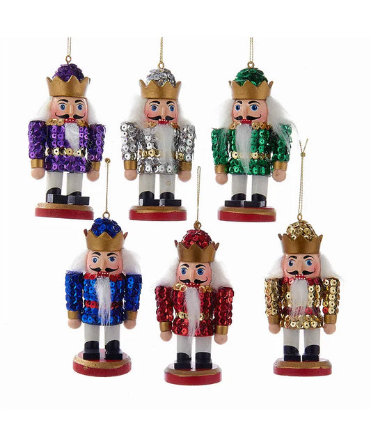 4" Nutcrackers With Sequins Ornaments, 6 Assorted