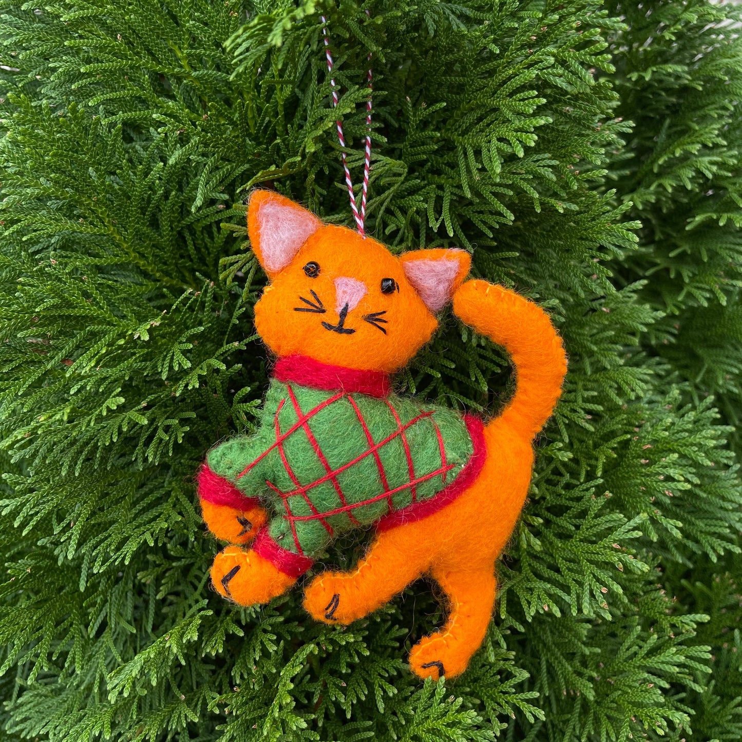 Cat in Sweater, Tan Felt Wool Ornament