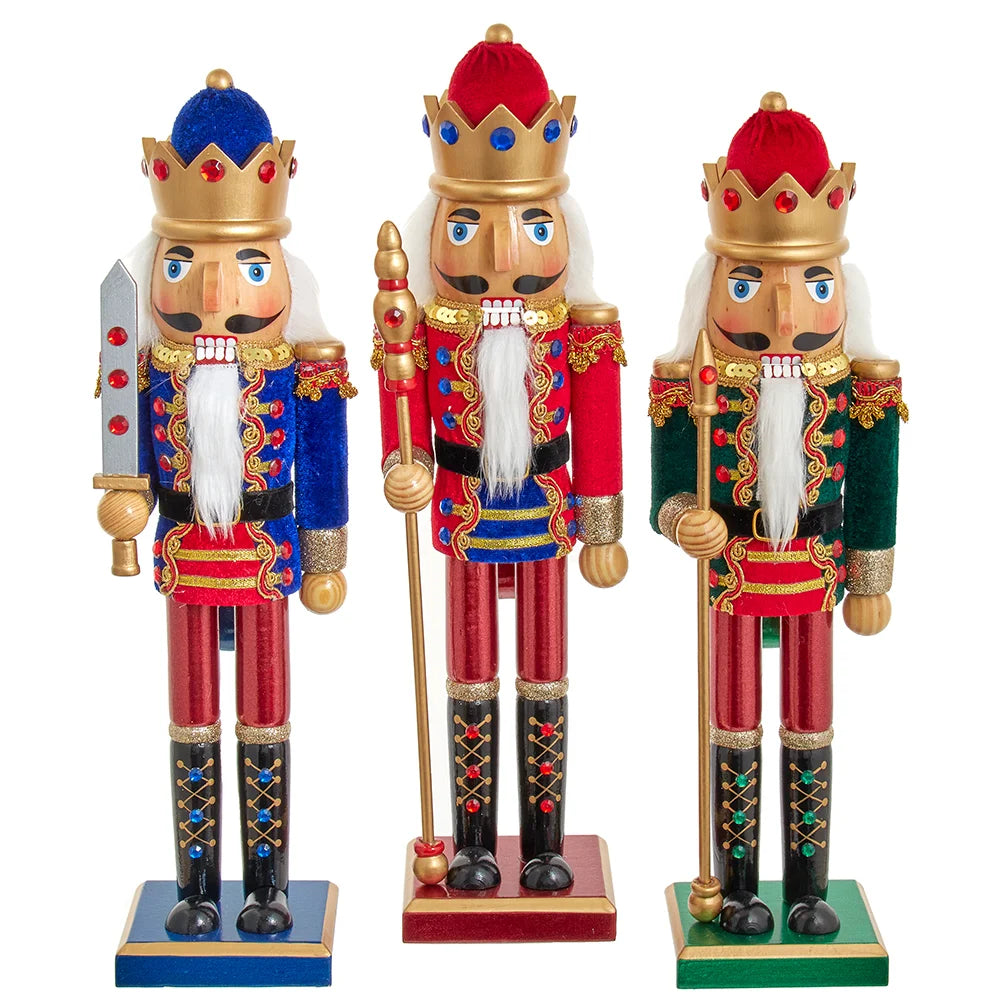 15" Blue, Red and Green King Nutcrackers, 3 Assorted