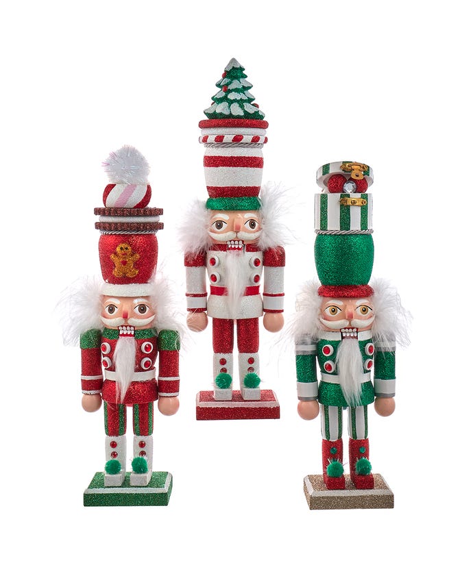 12" Hollywood Nutcrackers™ Red, Green & White Whimsical Hat Nutcrackers, 3 Assorted