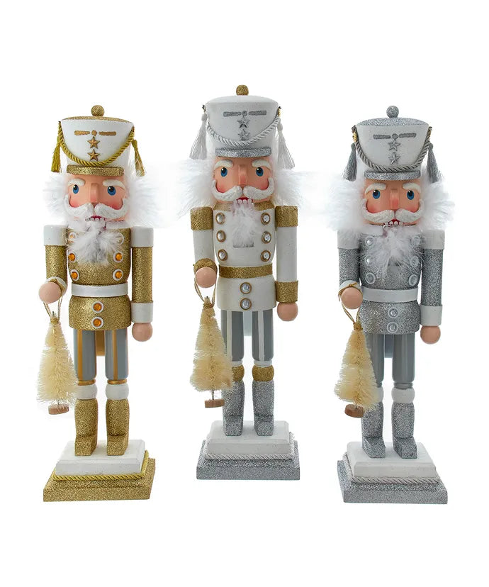 15" White, Gold & Silver Soldier Nutcrackers