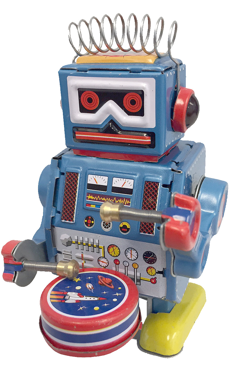 Small blue tin robot - collectible tin toy