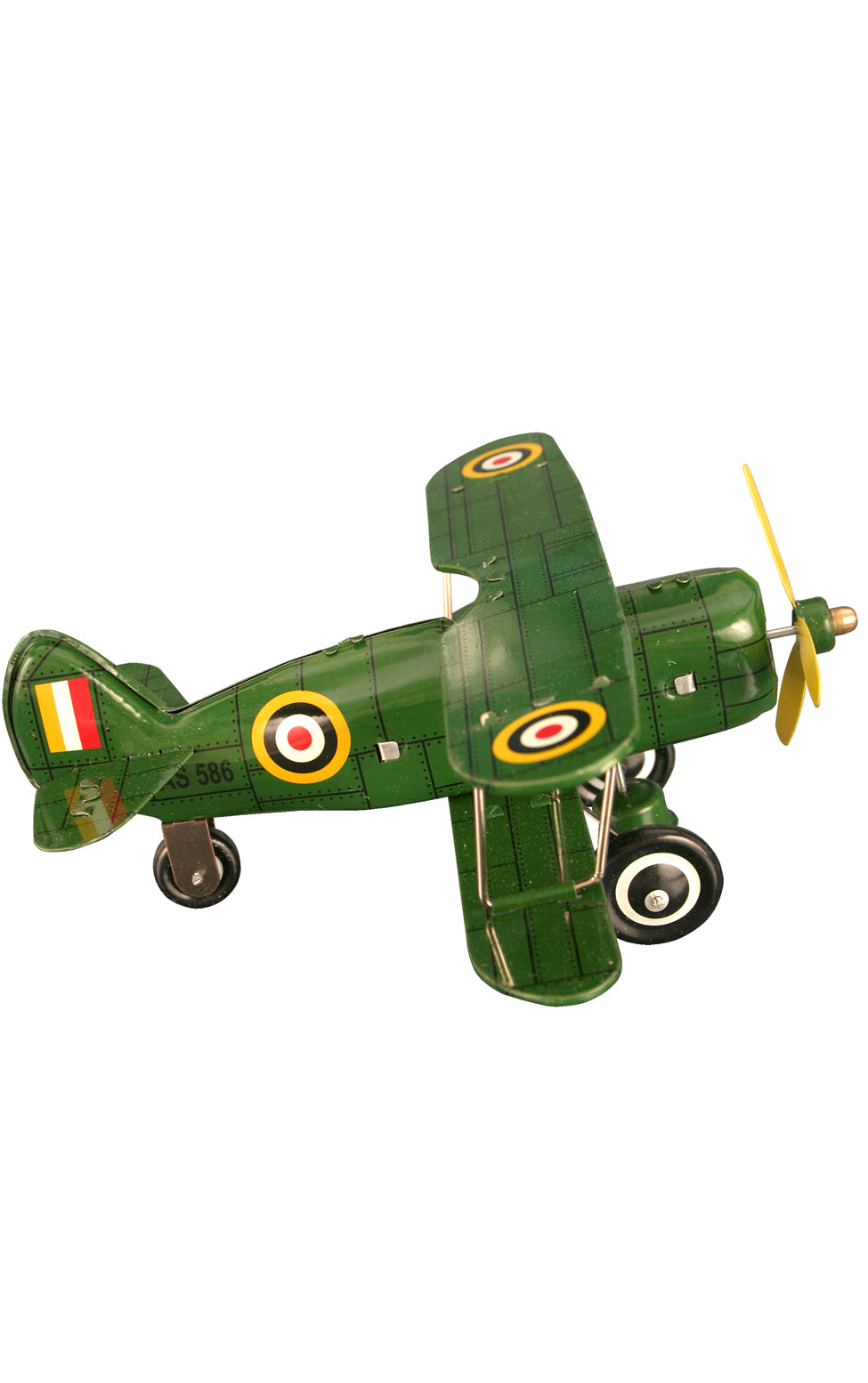 Green "Curtis" biplane - Collectible Tin Toy