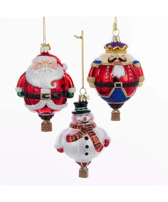 Hot Air Balloon Glass Ornaments, 3 Assorted