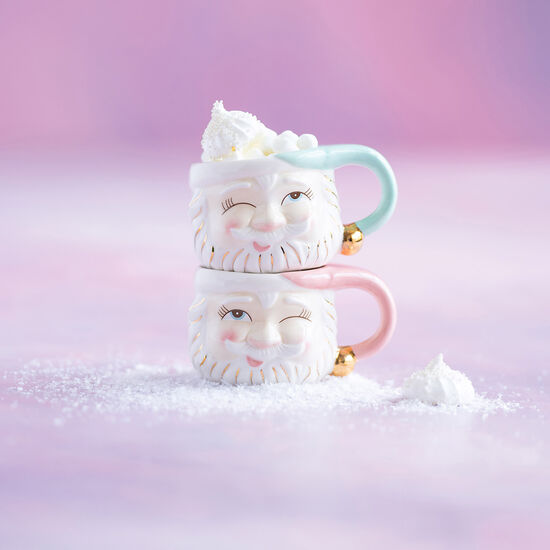 Papa Noel Mug, Mint/Pink, Ceramic, 5.5" x 3"