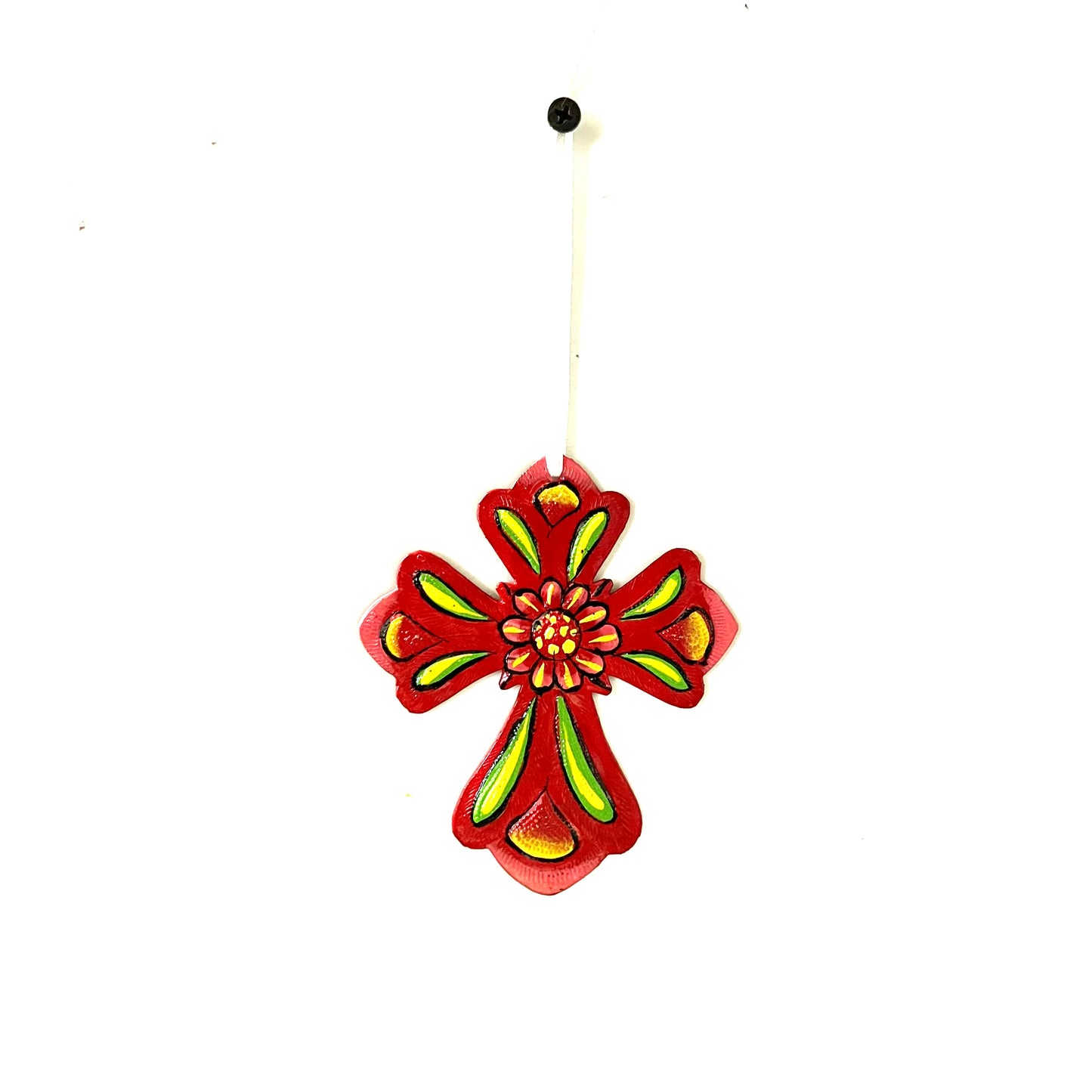 Painted Cross Ornament Red or Blue