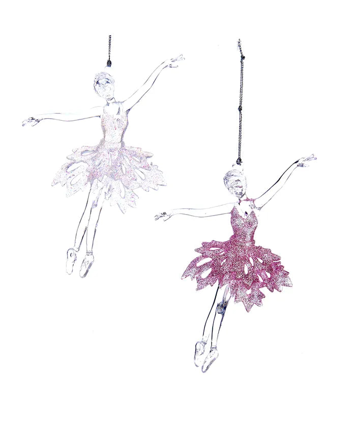 Pink and White Ballet Girl Acrylic Ornaments, 2 Assorted