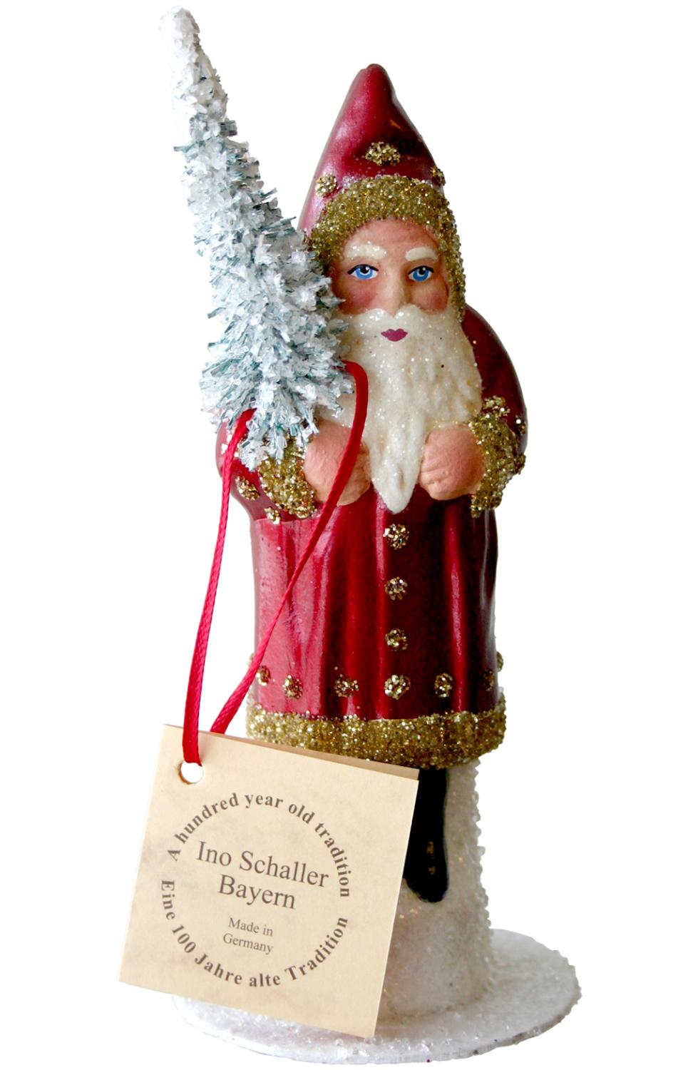 Santa in Red Coat and with Snowy Tree