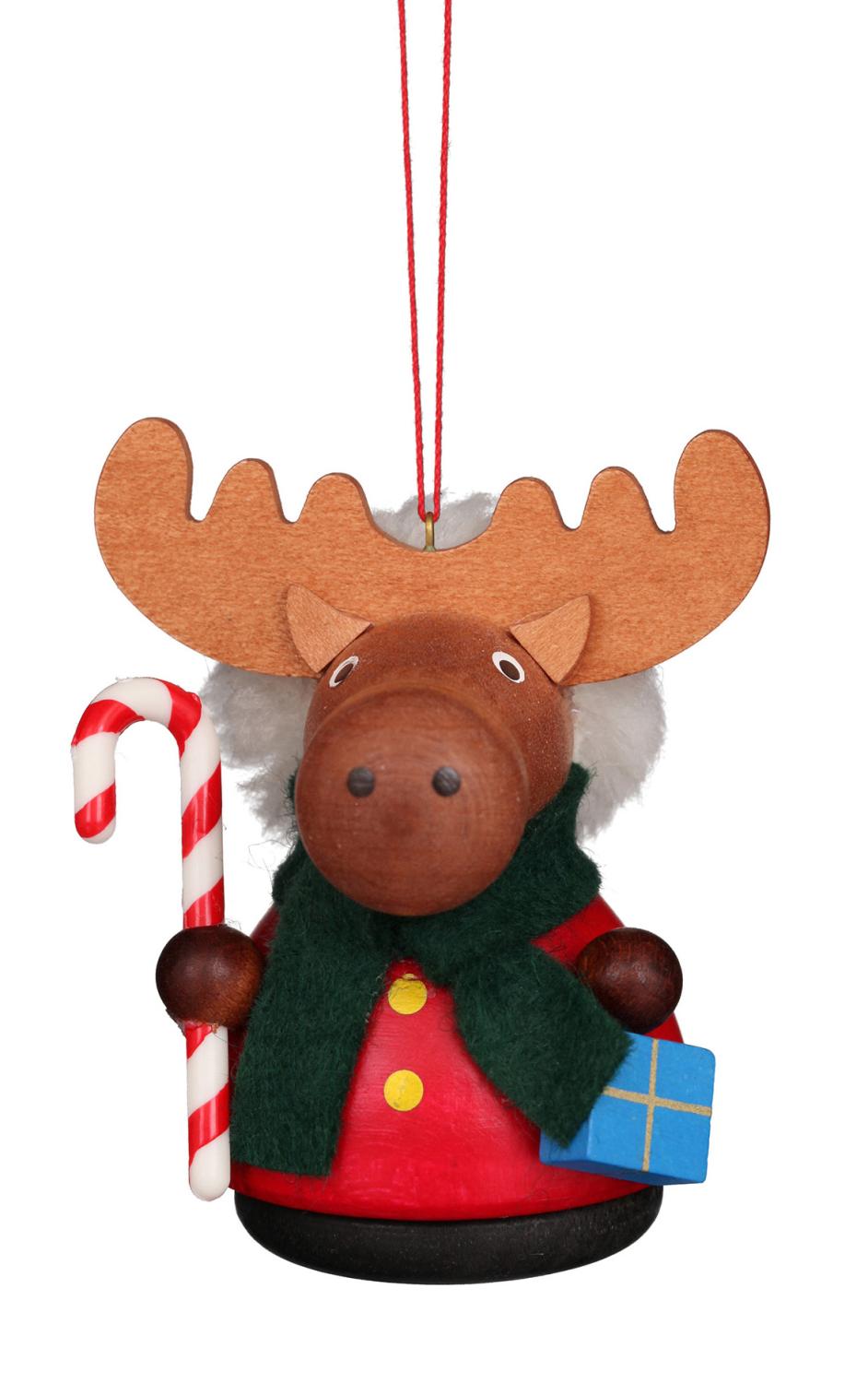 Moose with Candy cane German Ornament