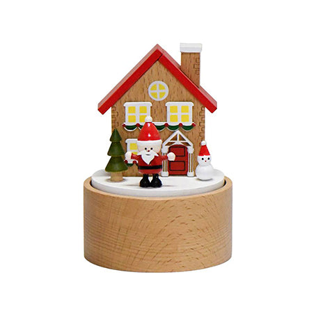 Mini Round Music Boxes Santa near house