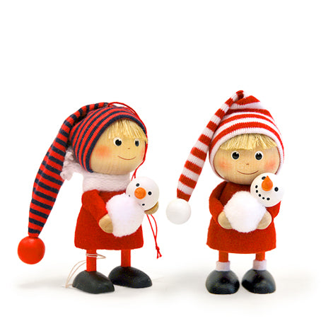 Boy and Girl with Snowman