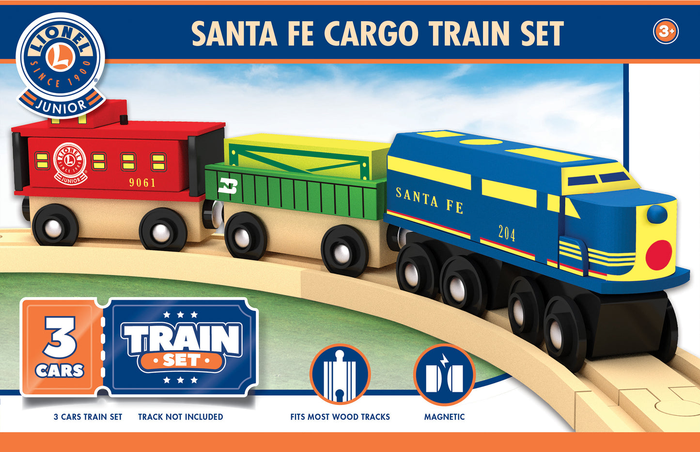 Lionel Santa Fe Cargo 3pc Wood Toy Train Set
