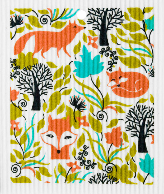 Swedish Wash Towel, Foxes in Forest