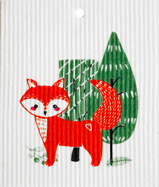 Fox W/Tree Swedish Wash Towel