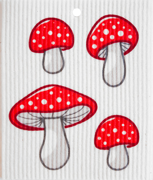 Swedish Wash Towel, Red & White Mushrooms