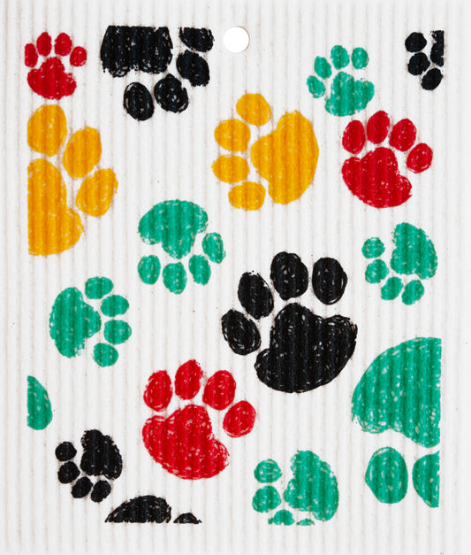 Swedish Wash Towel, Colorful Dog Paws