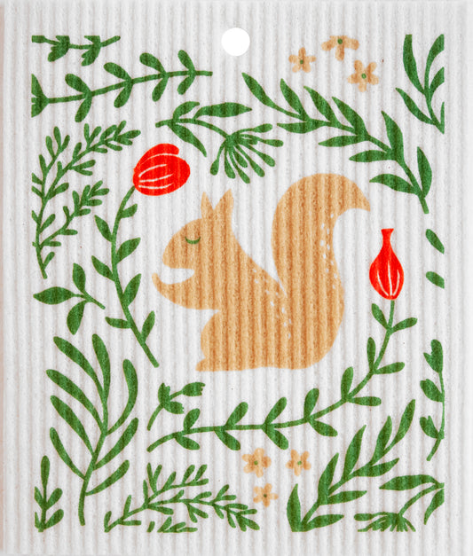 Swedish Wash Towel, Floral Squirrel