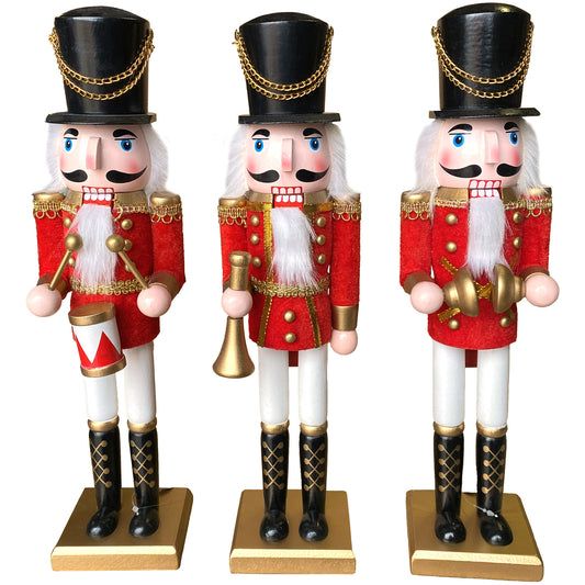 14″ Red Marching Band Nutcrackers, 3 Assorted