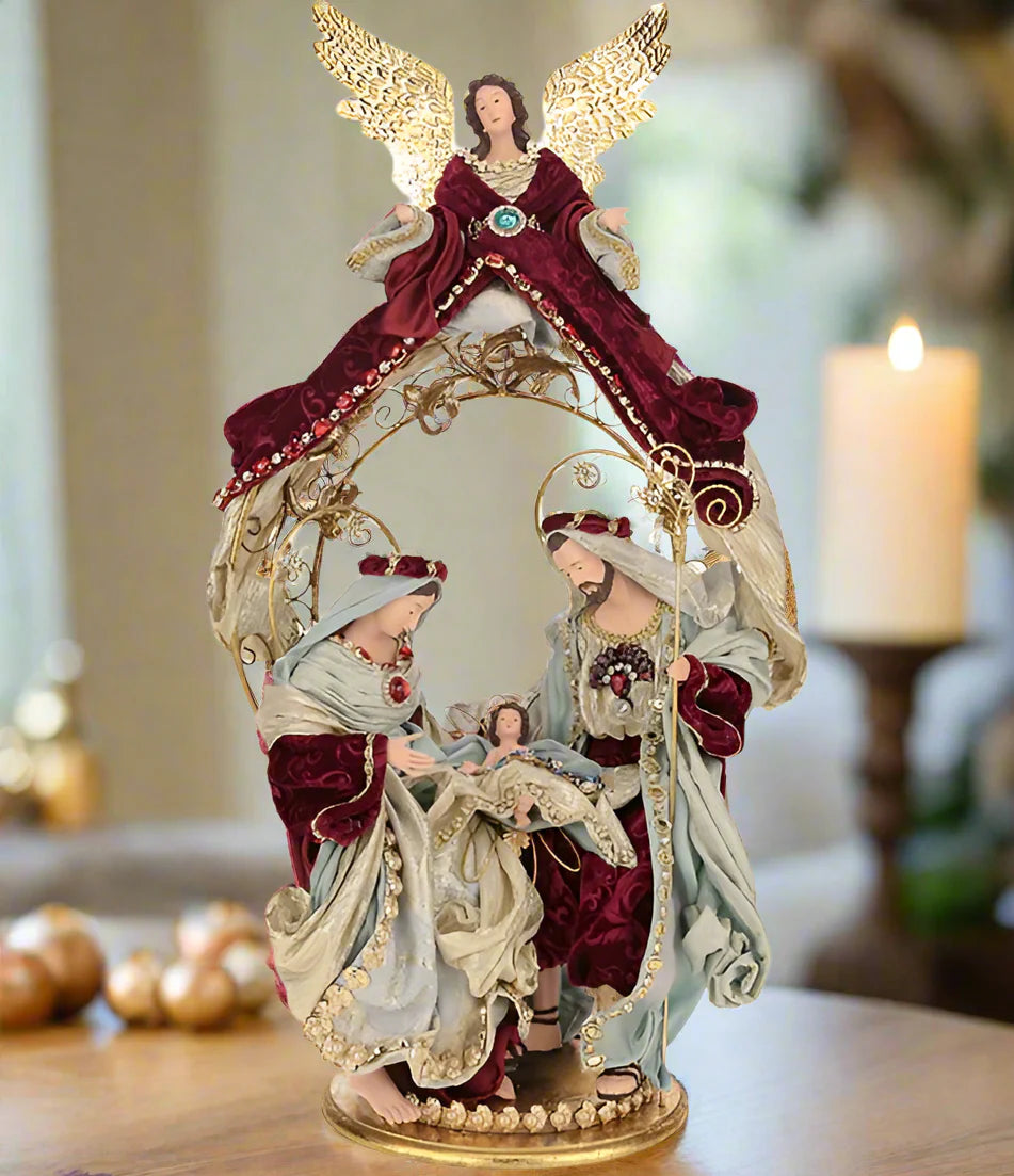 HOLY FAMILY WITH ANGEL ON CRECHE 27.5"