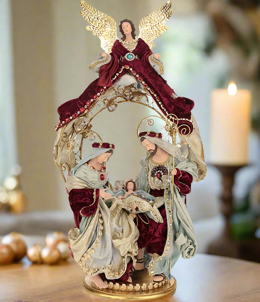 HOLY FAMILY WITH ANGEL ON CRECHE 27.5"