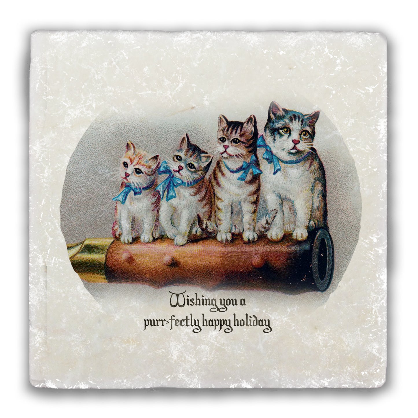 Wishing You a Purr-fectly Happy Holiday Tumbled Stone Coaster