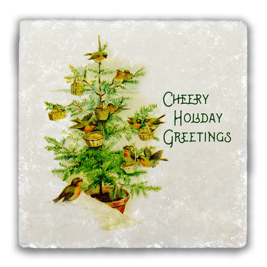 Cheery Holiday Greetings Tumbled Stone Coaster