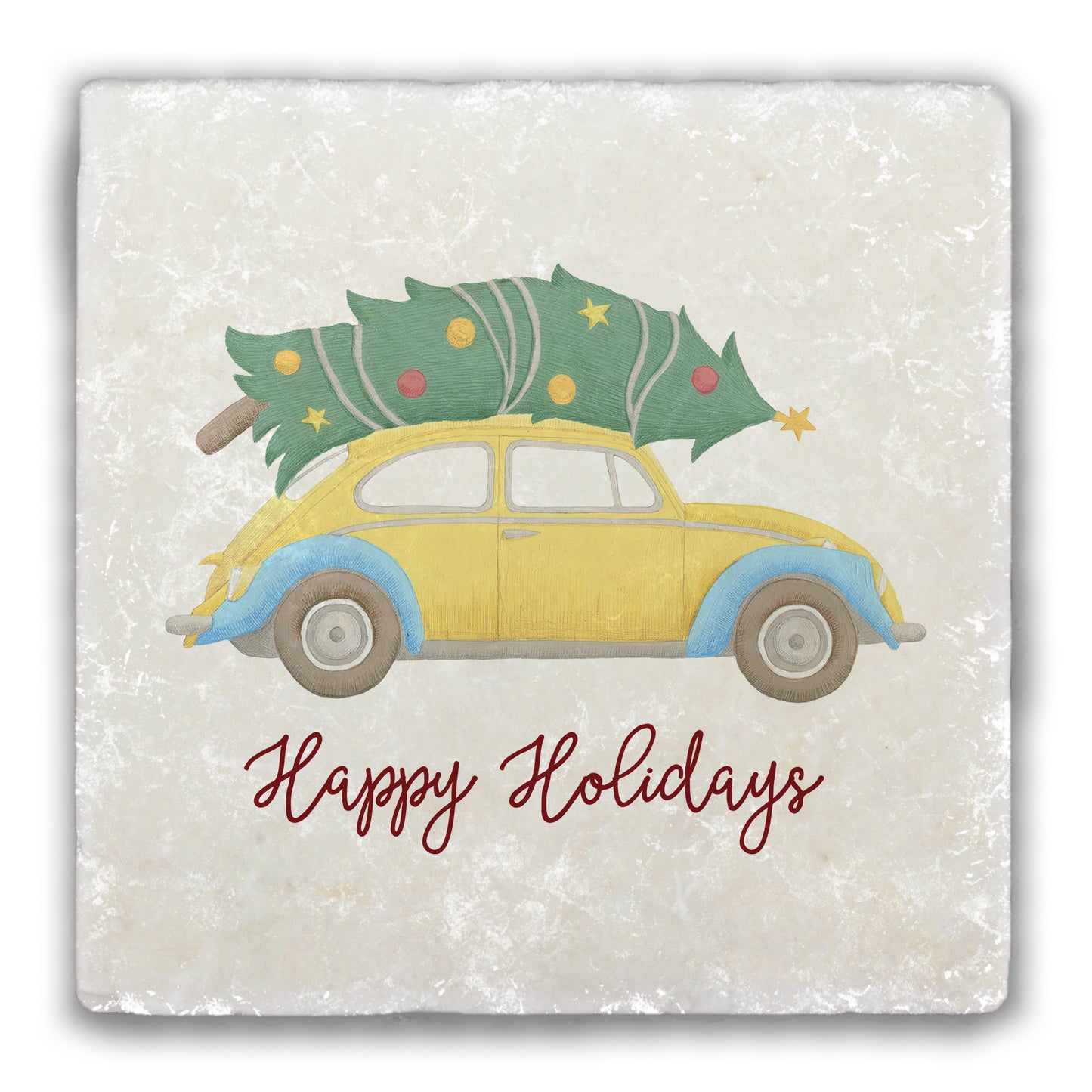 Happy Holidays Car Tumbled Stone Coaster