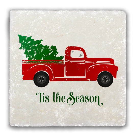 Tis the Season Truck Tumbled Stone Coaster