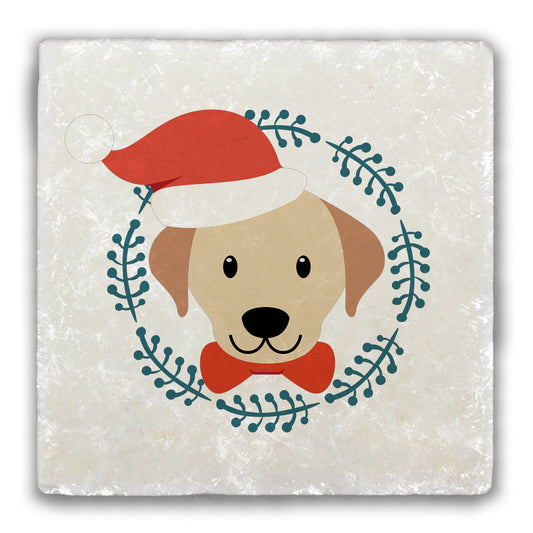 Santa Hat Dog Tumbled Stone Coaster