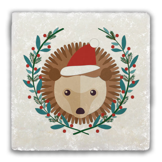 Santa Hat Porcupine Tumbled Stone Coaster